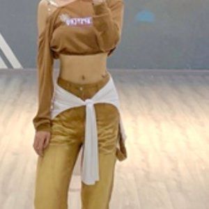 Short waist strapless chain long-sleeved T-shirt hot girl jazz dance two-sets